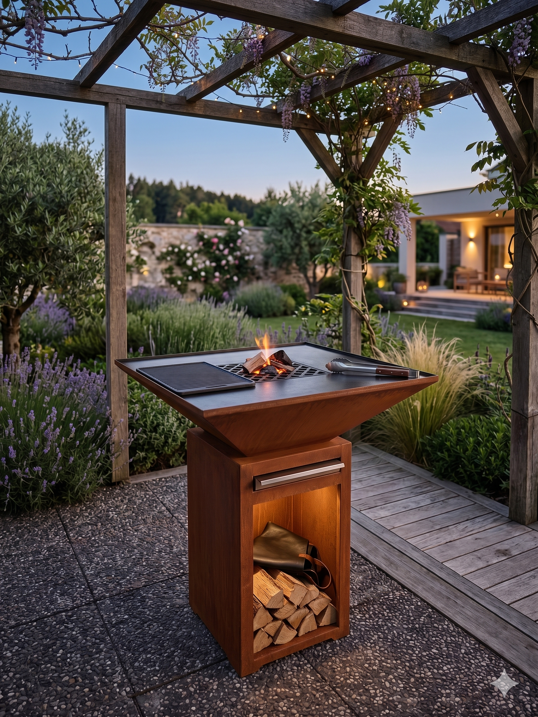 Der Grilla – Premium Holzkohlegrill mit Plancha-Feuerplatte & Eichenholz-Einfassung