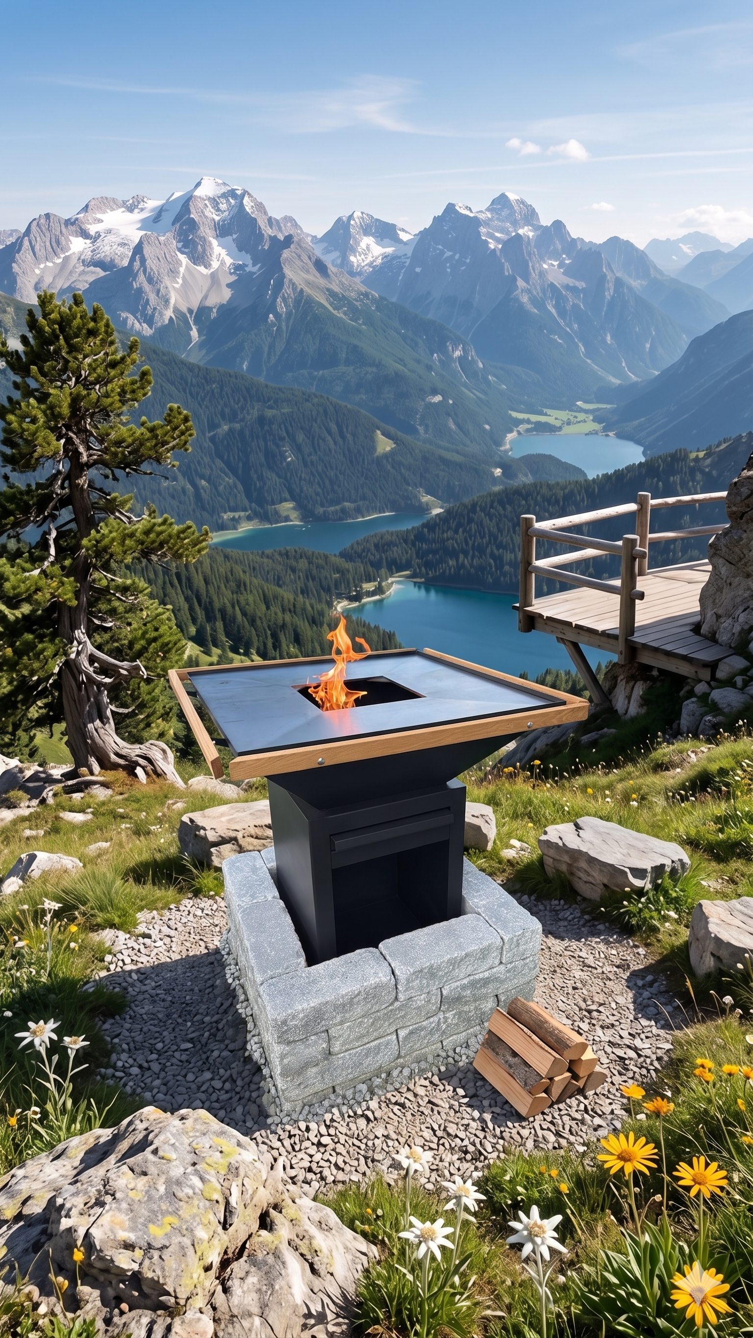 Der Grilla – Premium Holzkohlegrill mit Plancha-Feuerplatte & Eichenholz-Einfassung