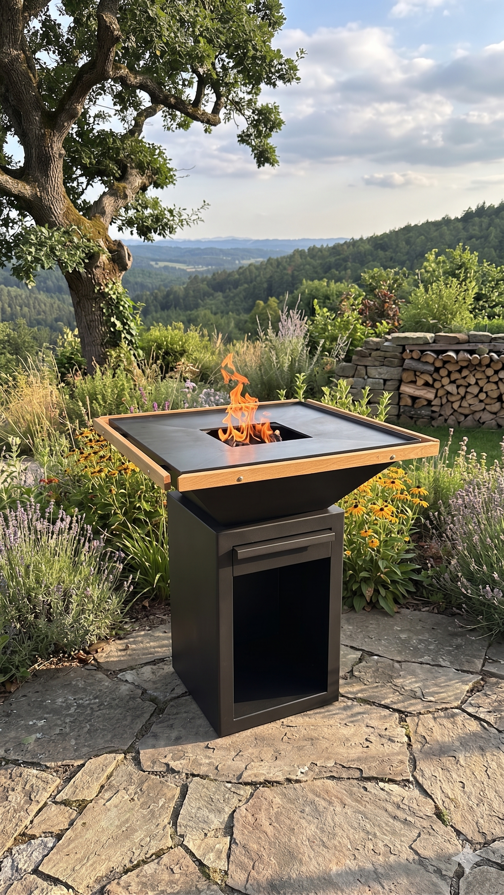 Der Grilla – Premium Holzkohlegrill mit Plancha-Feuerplatte & Eichenholz-Einfassung